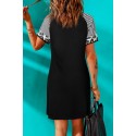 Black Letters Print Twisted Patchwork Sleeve Mini Dress
