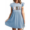Sky Blue Easter Day Animal Print Ruffle Sleeve Mini Dress